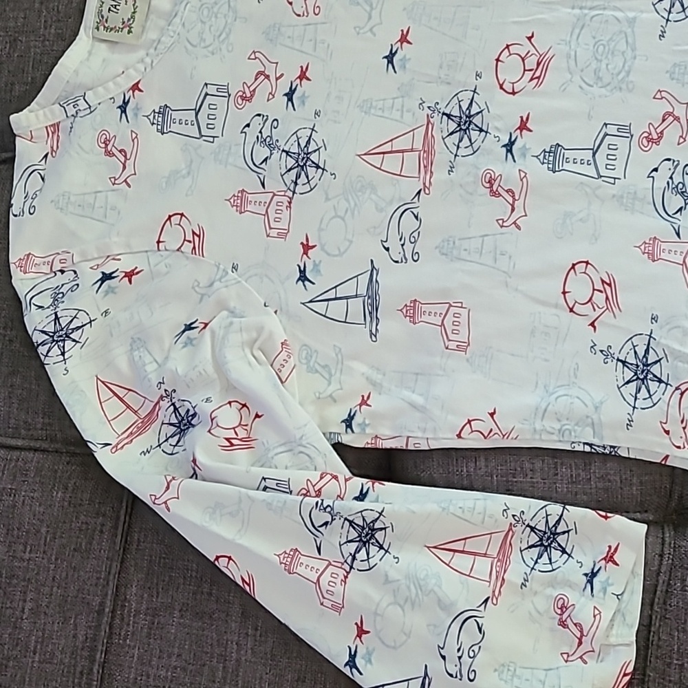 Vintage Tantrums Nautical 3/4 sleeve top size XL Lighthouses red white blue‎ - Picture 3 of 8